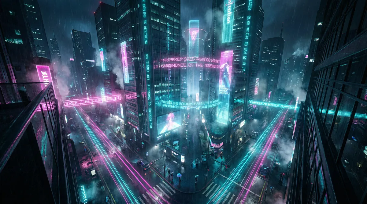 御龙在天配置要求 竖屏短剧平台首页背景 - 赛博朋克都市夜景